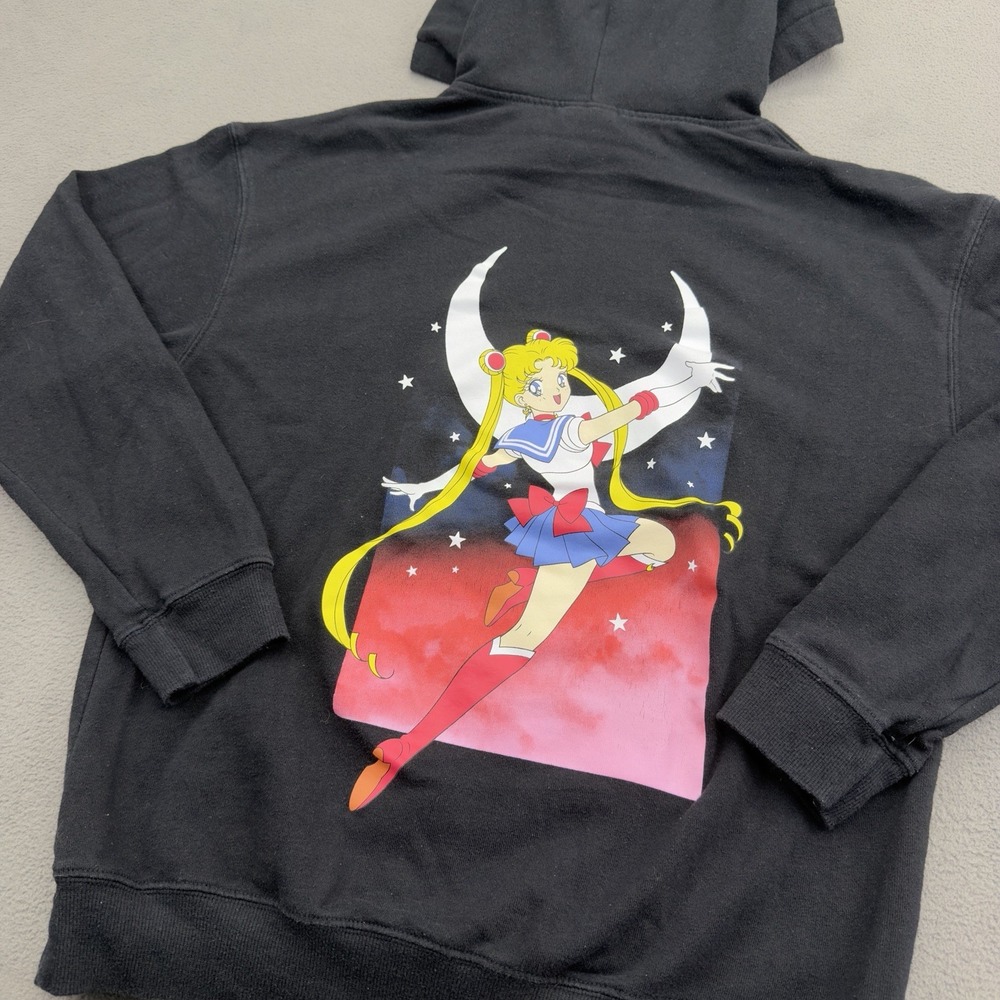 Sailor Moon Love And Justice Hoodie Sweatshirt Black Womens M Anime Cartoon